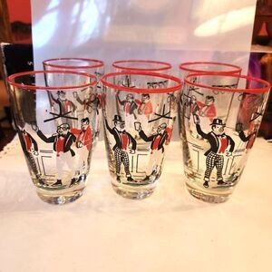 Vintage Mint Circa 1968 Set of 6 Dickens "Pickwick" Patterned Highball Glasses